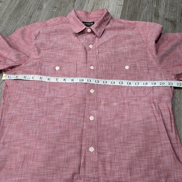 J Crew Red Chambray Long Sleeve Button Up Collared Polo Dress Work Shirt Top - Picture 5 of 7